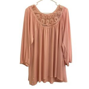 VIP Knits‎ by Avenue Pink Lace 3/4 Sleeve Flowy Top Sz 18/20